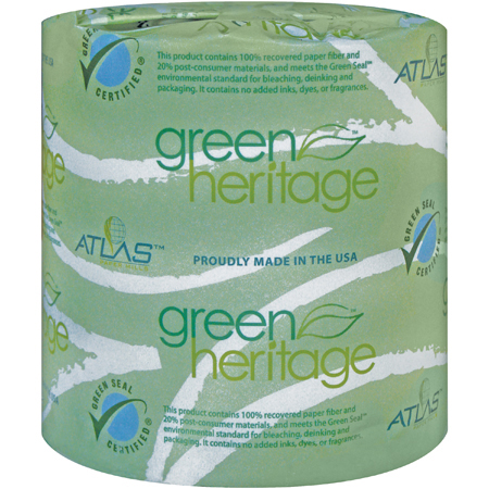  Atlas Green Heritage 1-Ply Bathroom Tissue 4.5 x 3.8  96/cs (ATL125) 