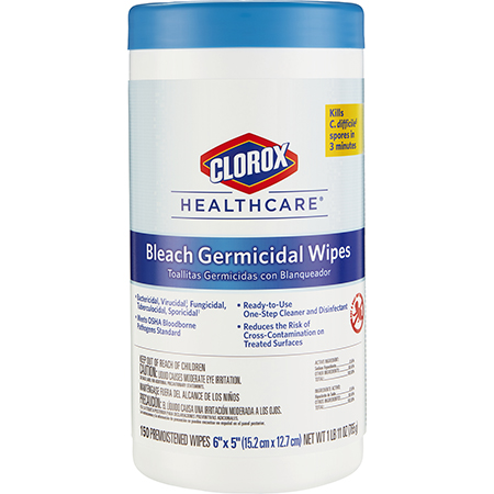  Clorox Healthcare Bleach Germicidal Wipes 150 ct.  6/cs (CLO30577) 
