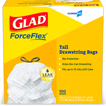  Glad White Tall Kitchen Drawstring Bag 13 Gal.  4/100/cs (CLO78526) 