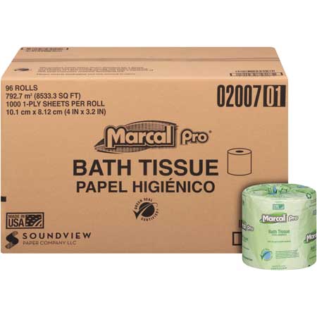  Marcal Pro Single Roll 1 Ply Bath Tissue 4 x 3.2  96/cs (MRC02007) 