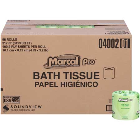  Marcal Pro Single Roll 2 Ply Bath Tissue 4 x 3.2  96/cs (MRC04002) 