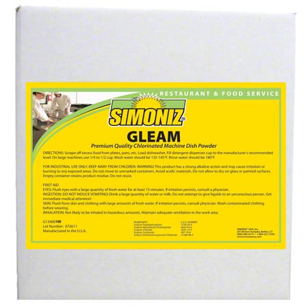  Simoniz Gleam Machine Dishwashing Detergent 100 lb. Drum  ea (SZG1340100) 